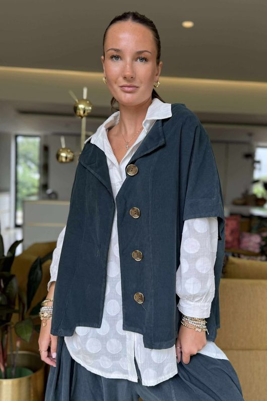 Made in Italy Cooper Needlecord Cap Sleeve Jacket Charcoal